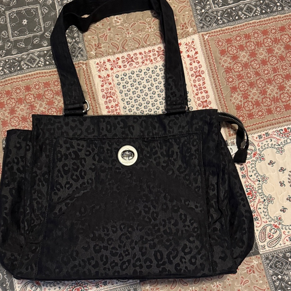 Baggallini Black Leopard Print Shoulder Bag